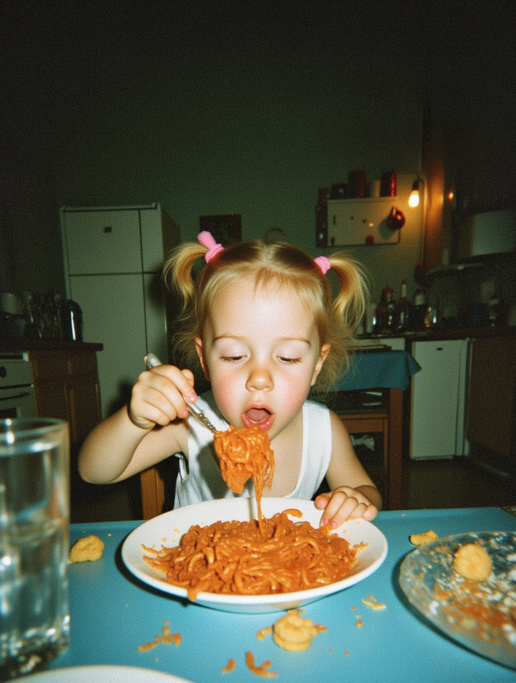 Enfant mange spaghettis