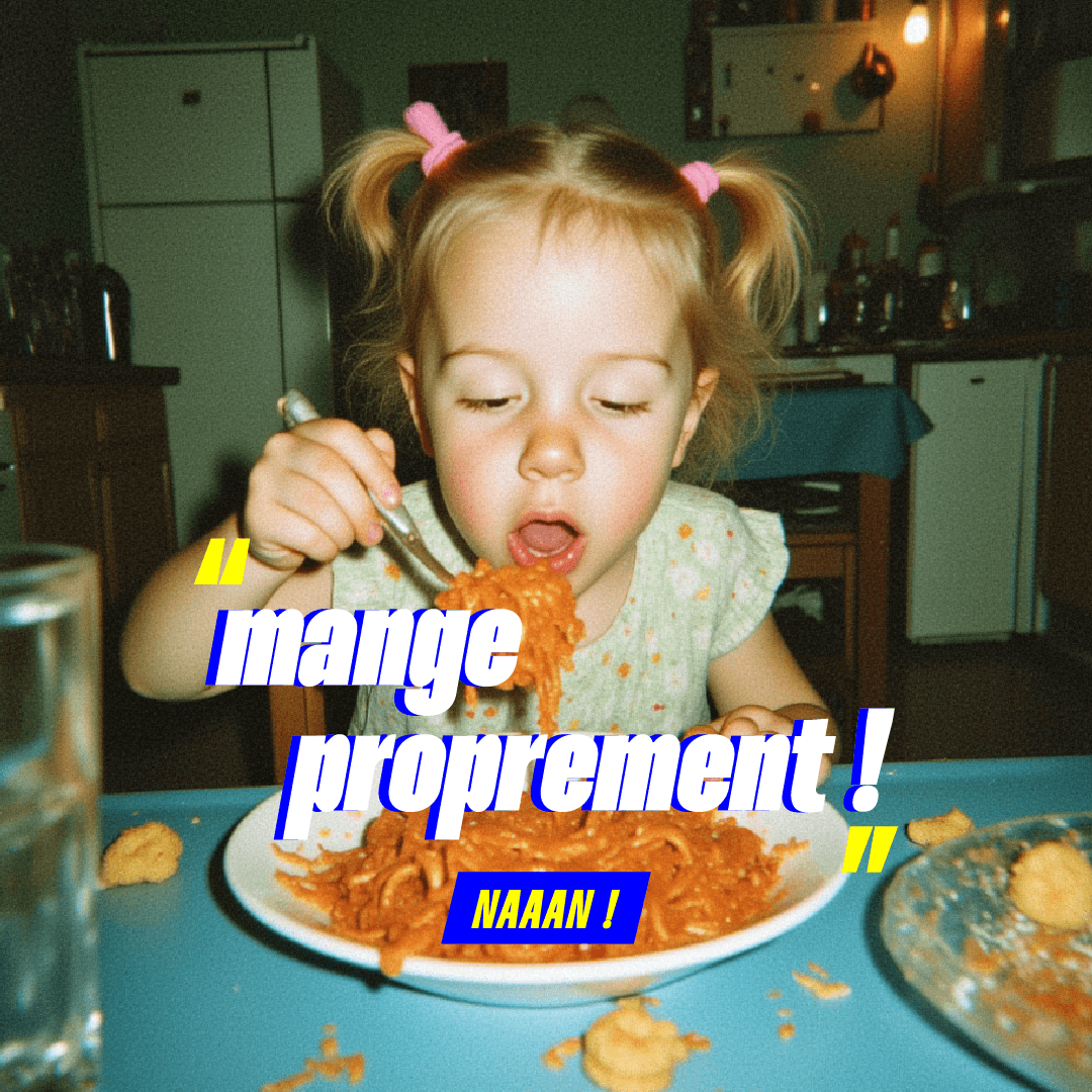 une fillette mange en faisant des tâches