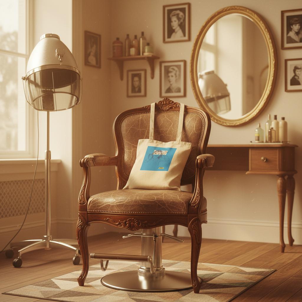 tot-bag avec un dessin posé sur une chaise dans un salon de coiffure