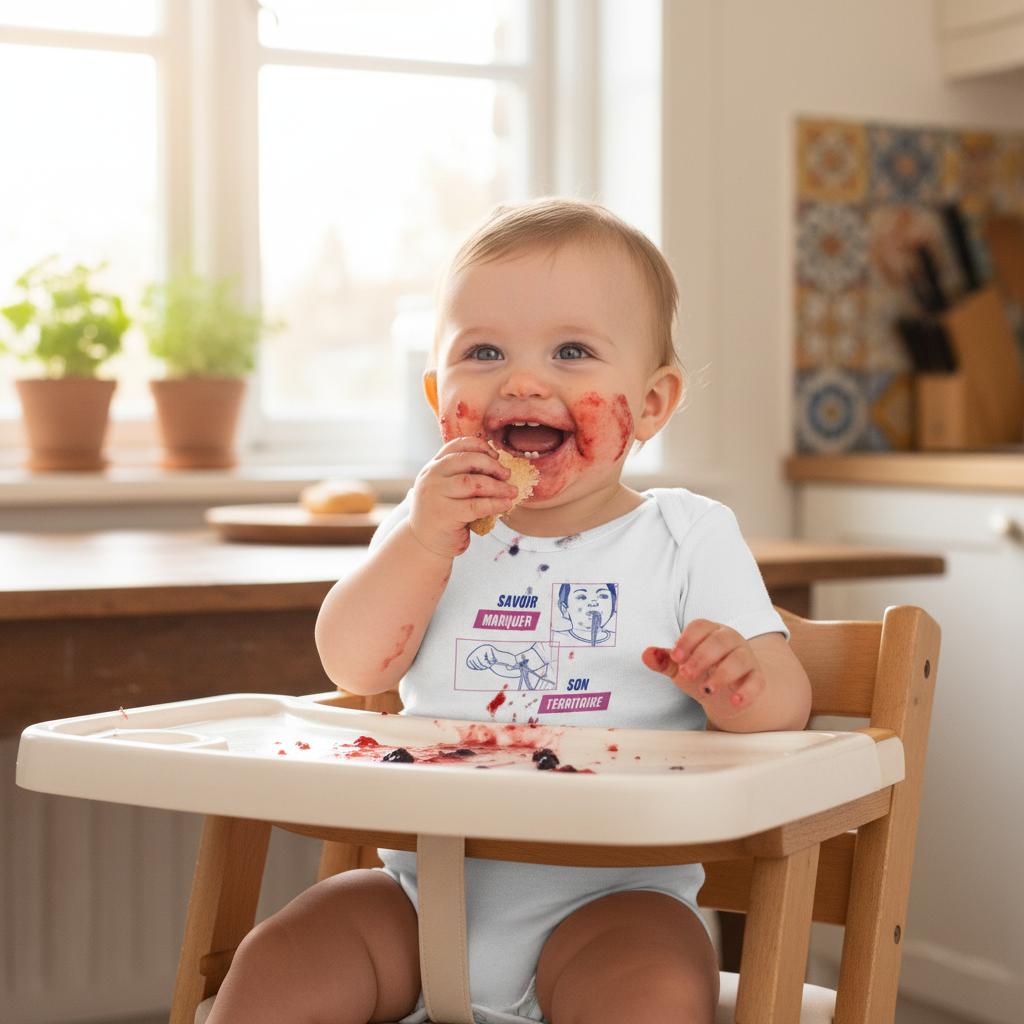 bebe mange gateau dans un body dessin original 