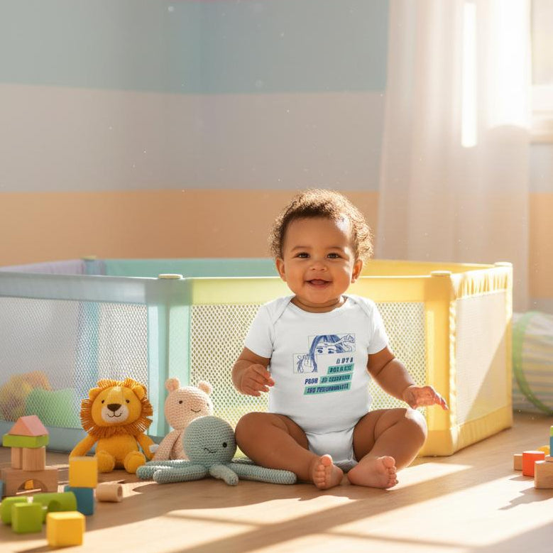 Bébé heureux dans un body avec message original