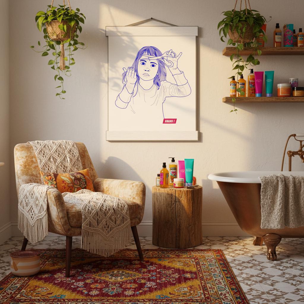 décoration salon de coiffure illustration impression d'Art avec baguettes en bois