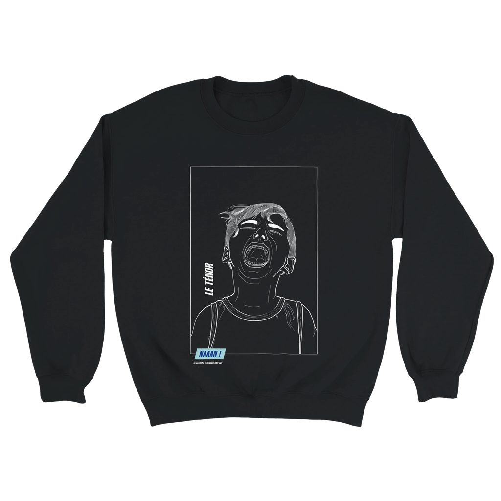 pull sweat noir unisexe dessin blanc