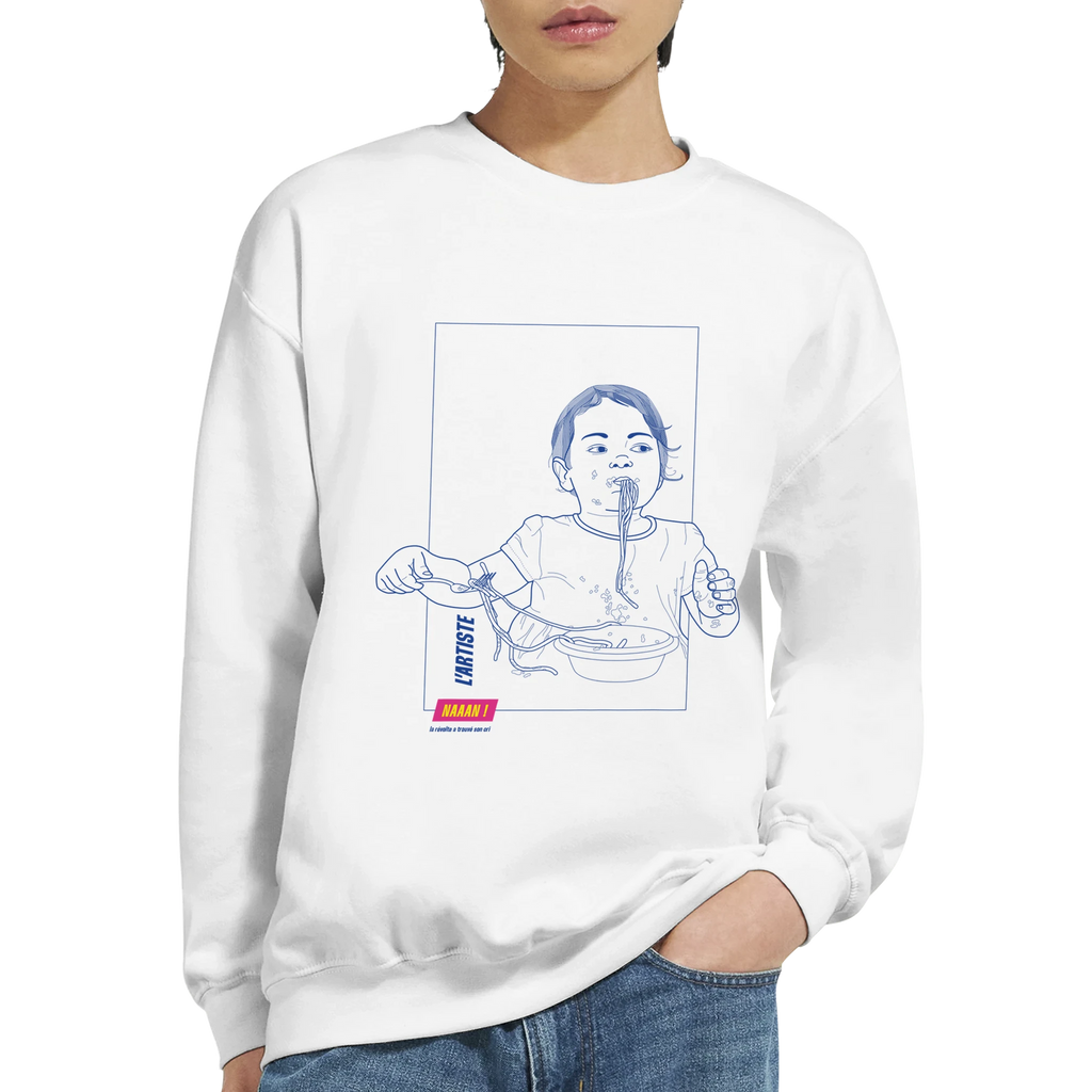sweat pull blanc coton unisexe dessin avant