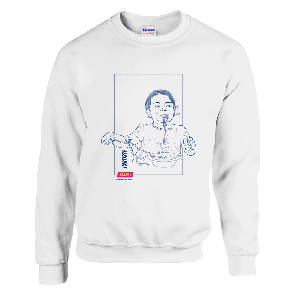 sweat pull blanc coton unisexe dessin avant