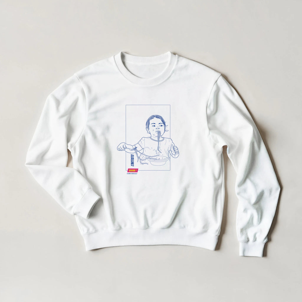 sweat pull blanc coton unisexe dessin avantt