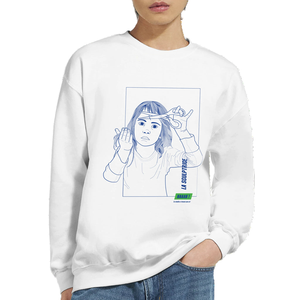 sweat pull unisexe illustration bleue avant