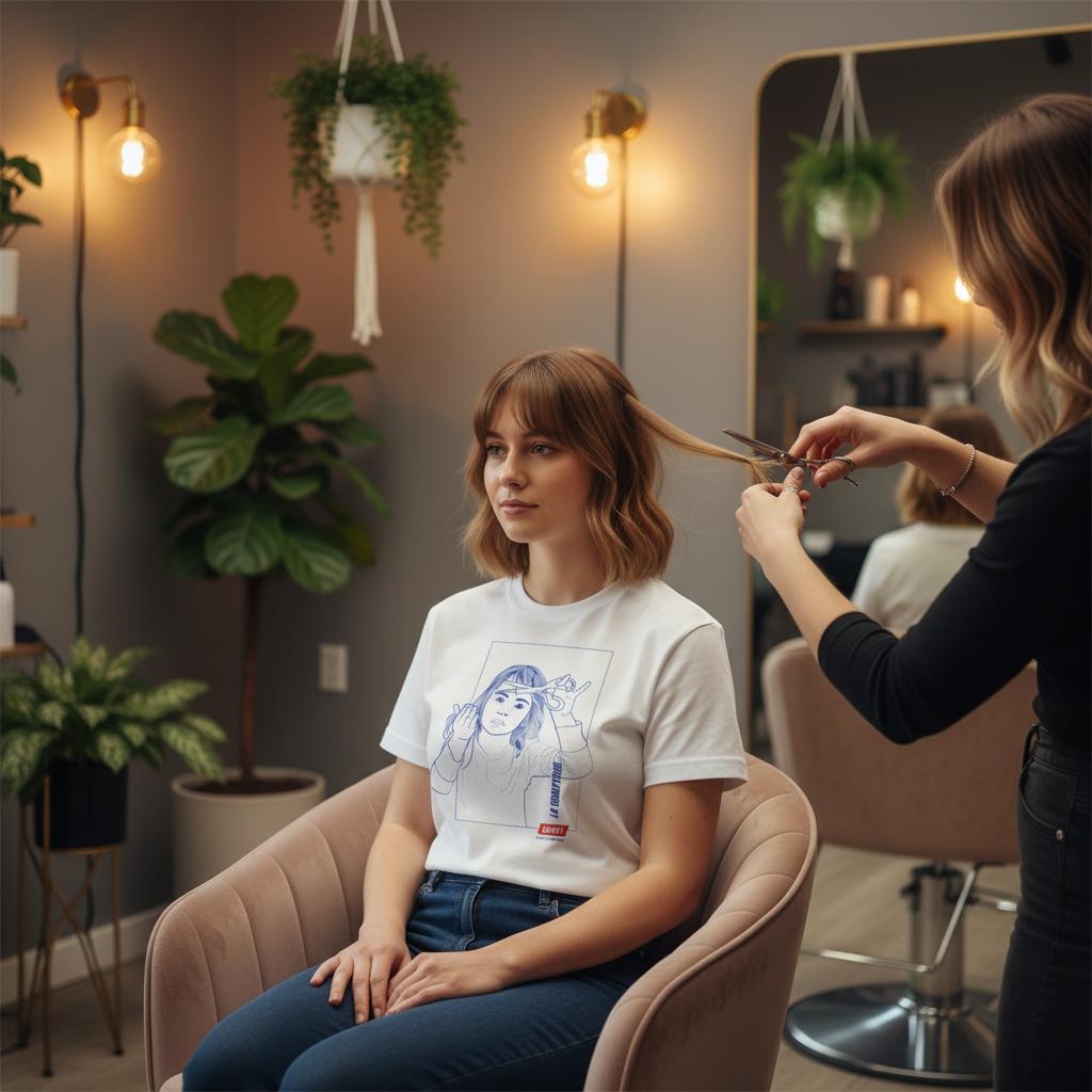 chez le coiffeur tee-shirt unisexe blanc dessin original la sculptrice