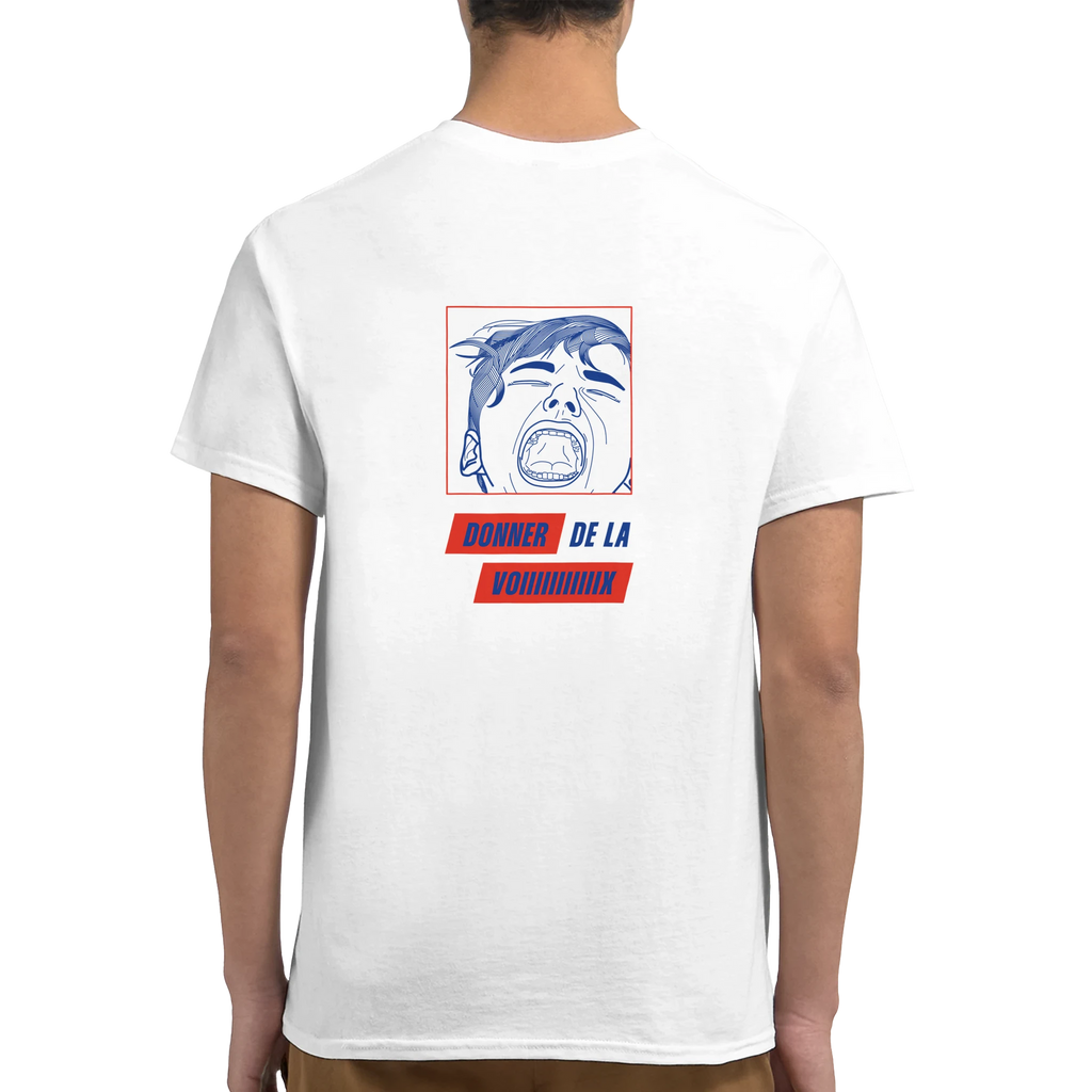 tee-shirt blanc unisexe dos dessin rouge et blanc
