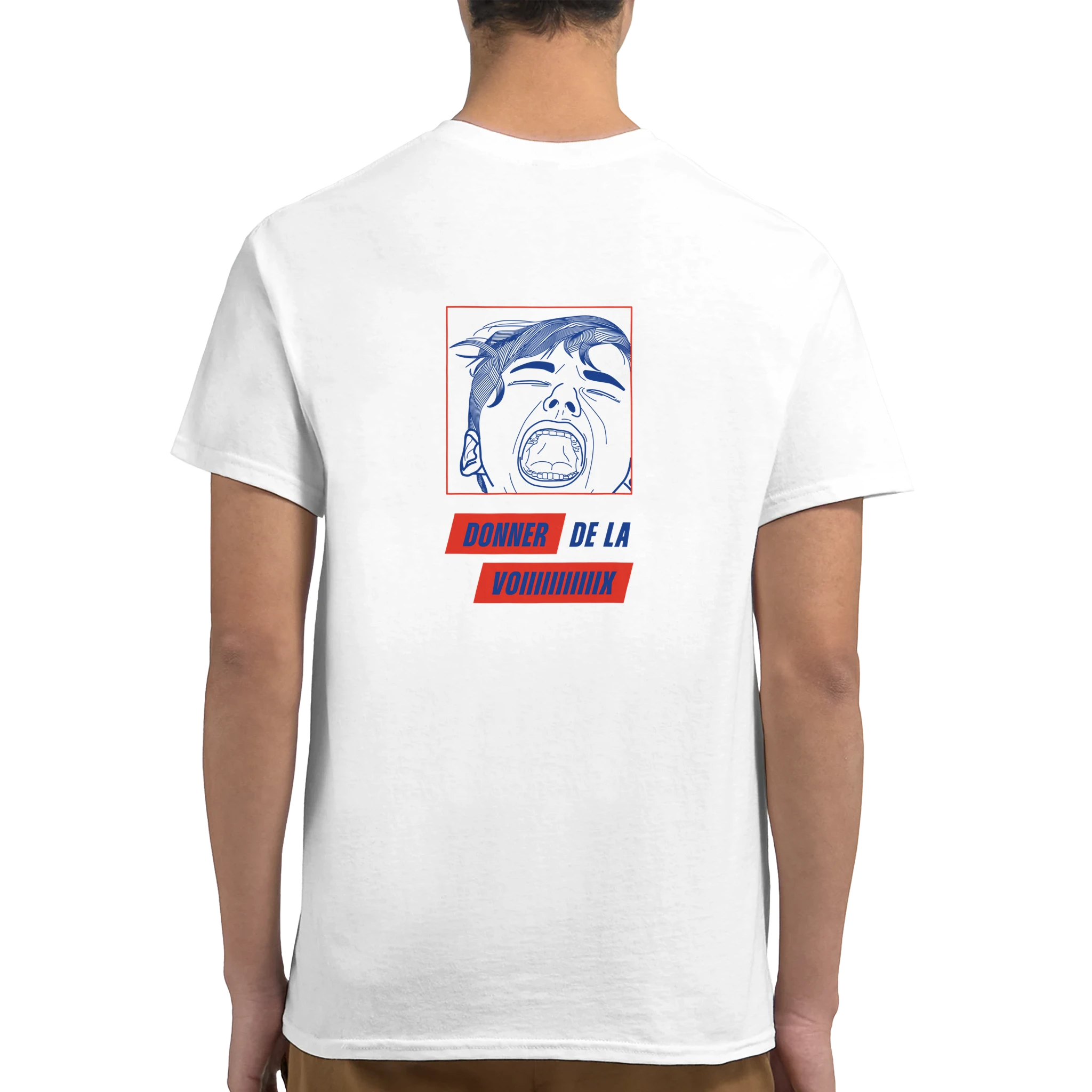 tee-shirt blanc unisexe dos dessin rouge et blanc