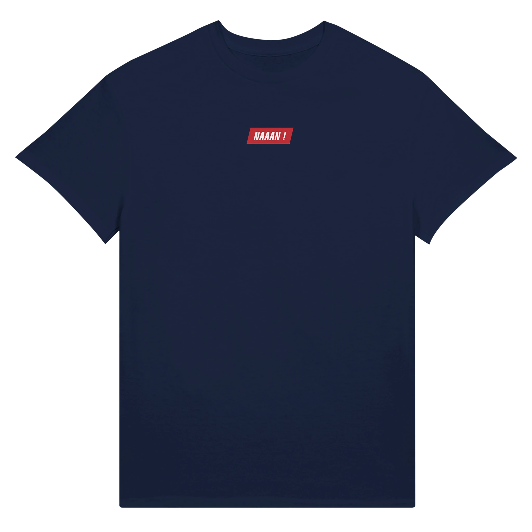 tee-shirt bleu unisexe avant logo rouge et blanc