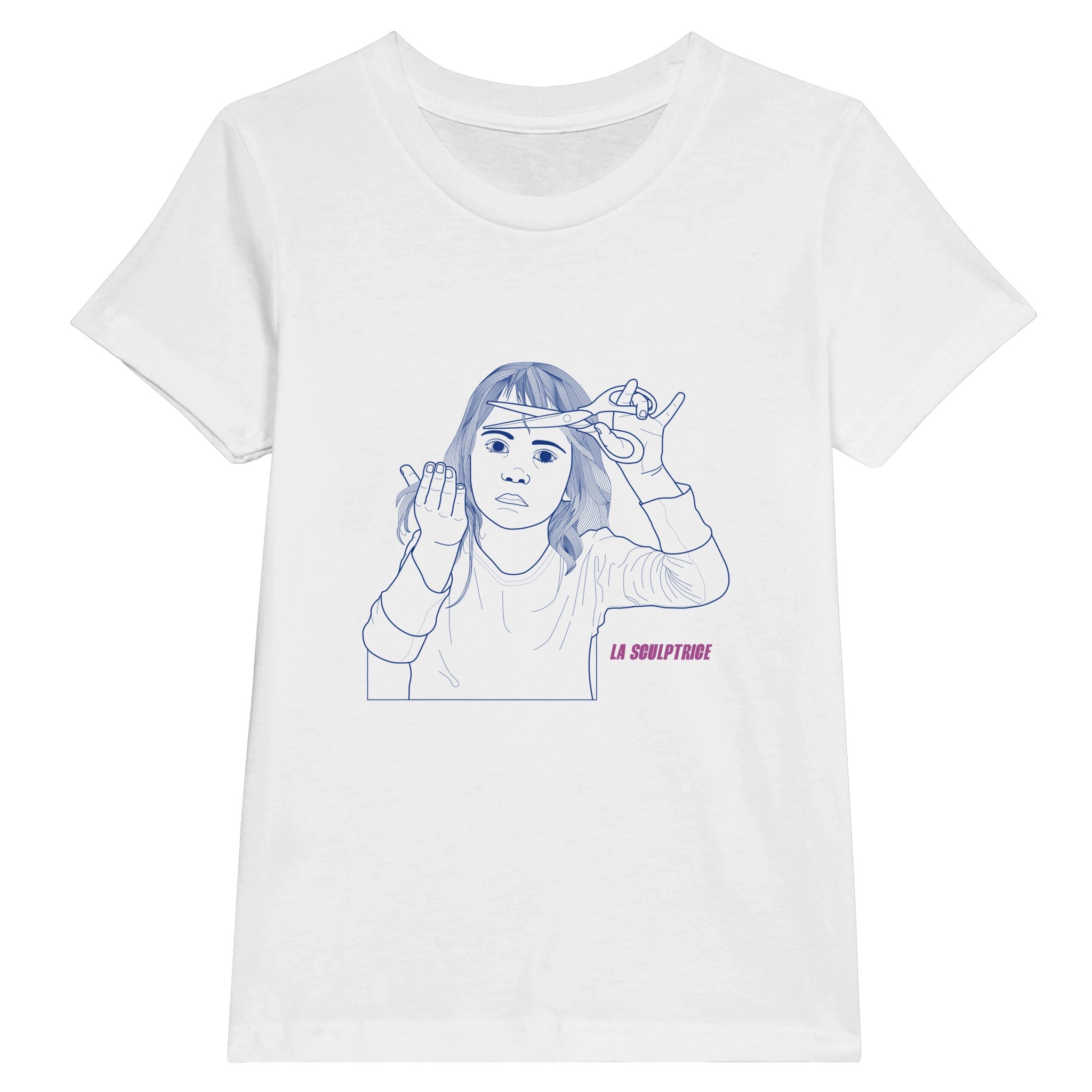 tee-shirt enfant blanc dessin original coupe cheveux