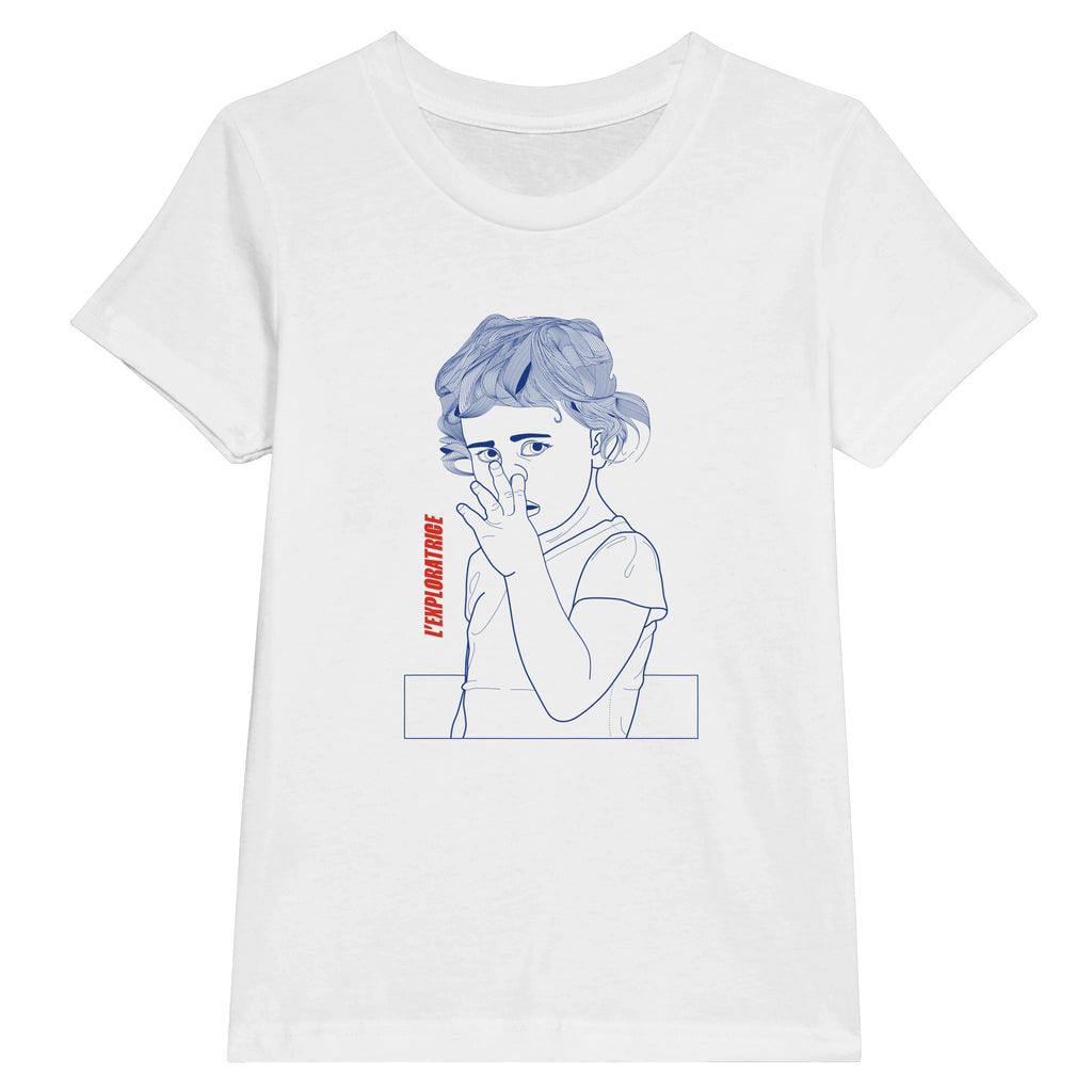 tee-shirt enfant unisexe blanc dessin original-Exploratrice