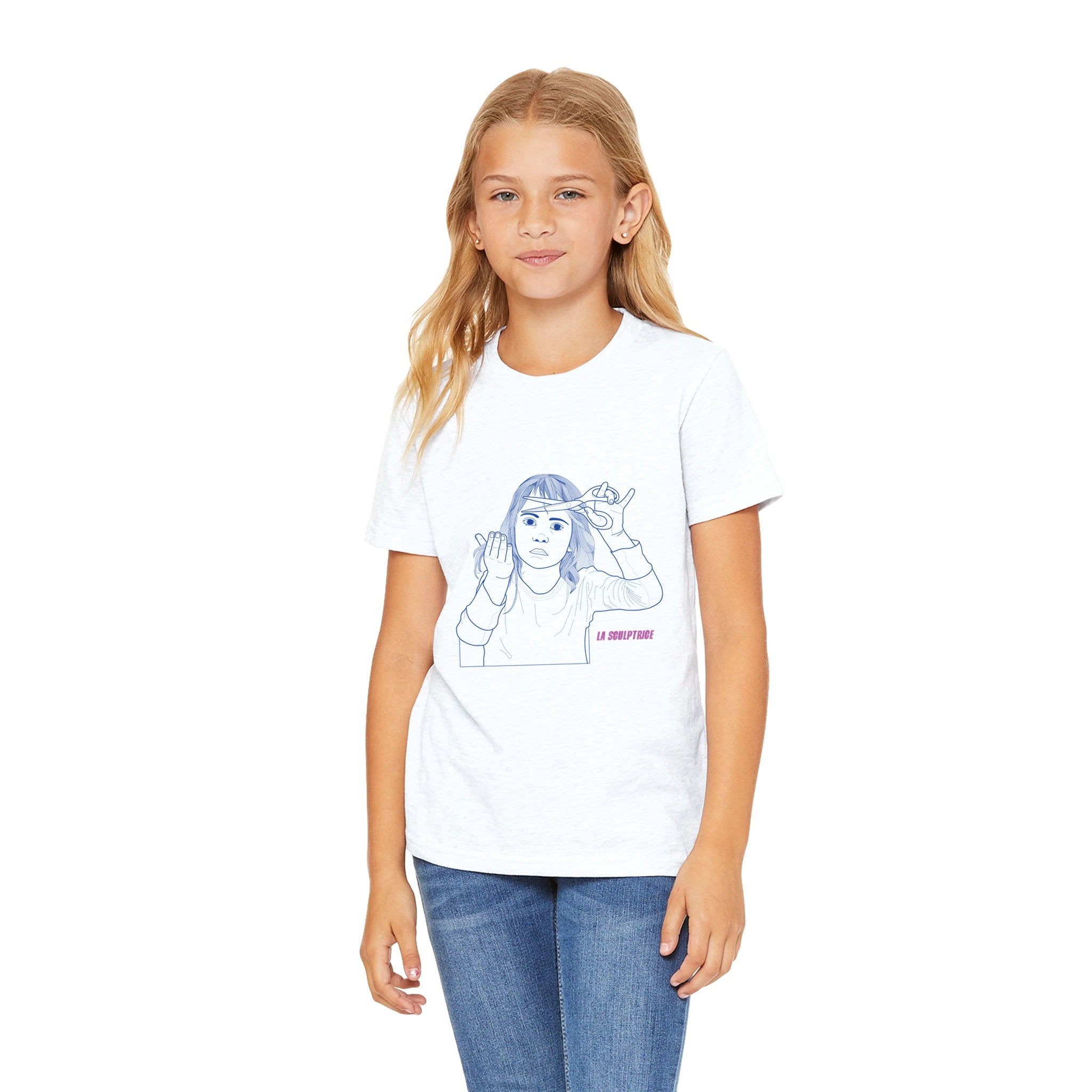 tee-shirt enfant unisexe blanc dessin original-coupe cheveux