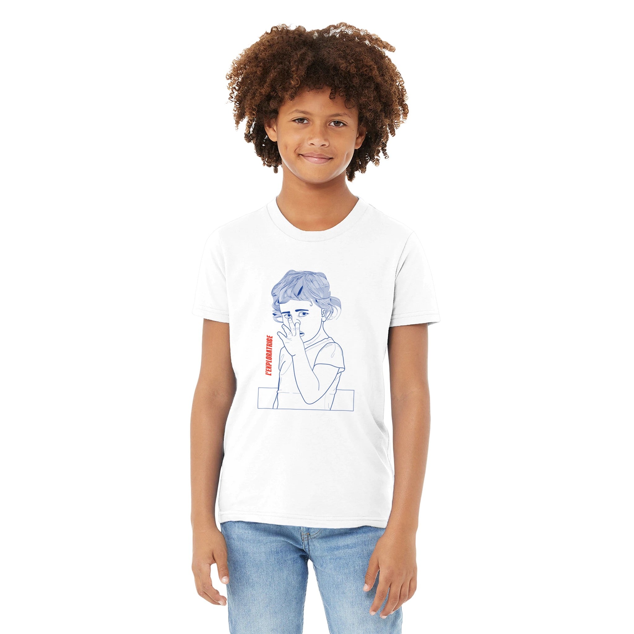 tee-shirt enfant unisexe blanc dessin original bleu
