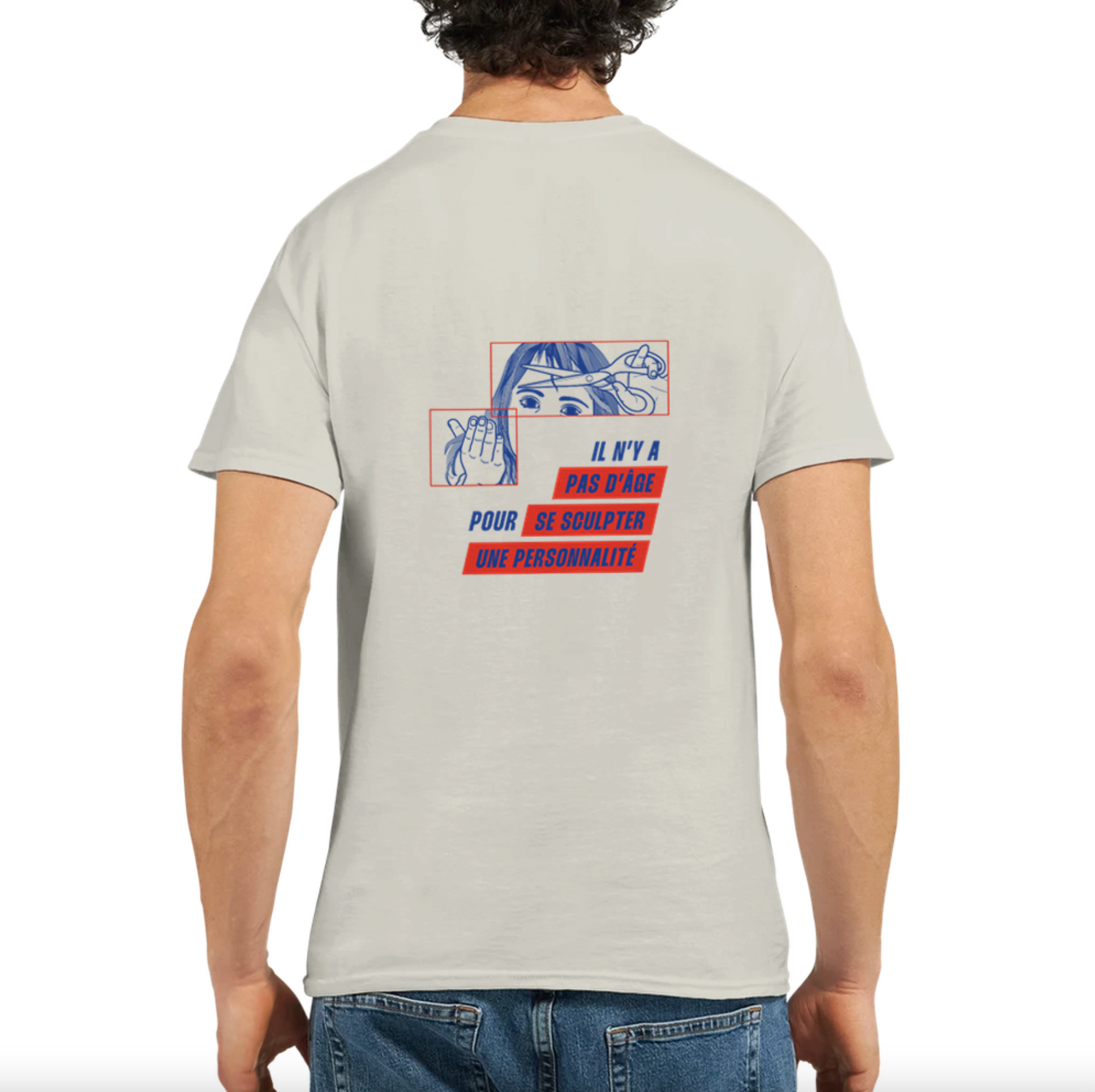 tee-shirt gris cendre unisexe dessin dos sculptrice