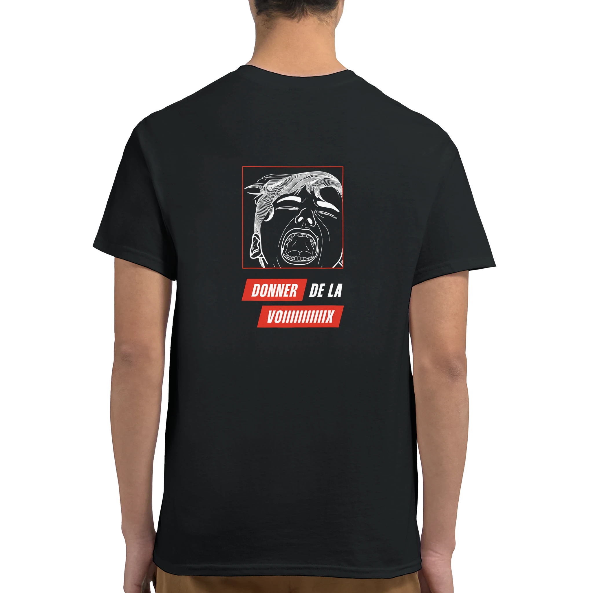 tee-shirt noir unisexe dos dessin rouge et blanc