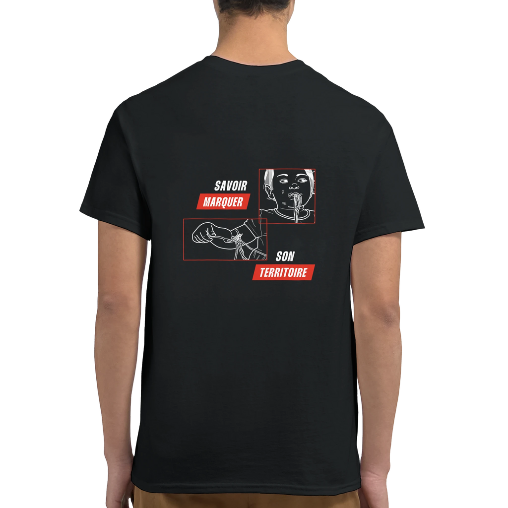 tee-shirt noir unisexe porté dos dessiné