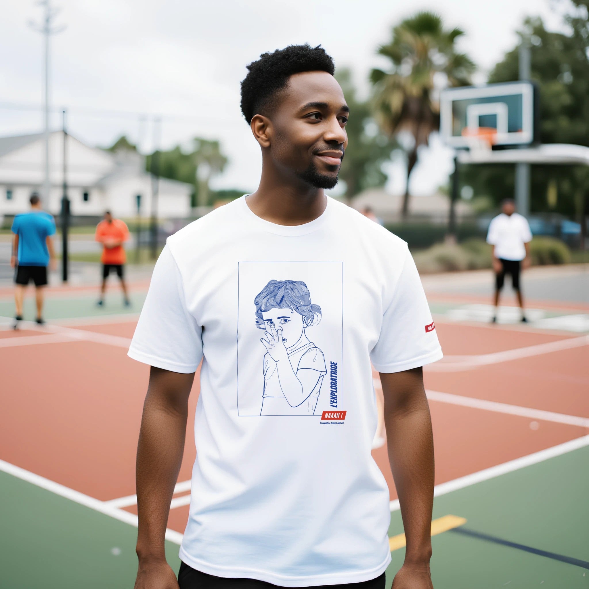 tee-shirt unisexe blanc-detail dessin avant