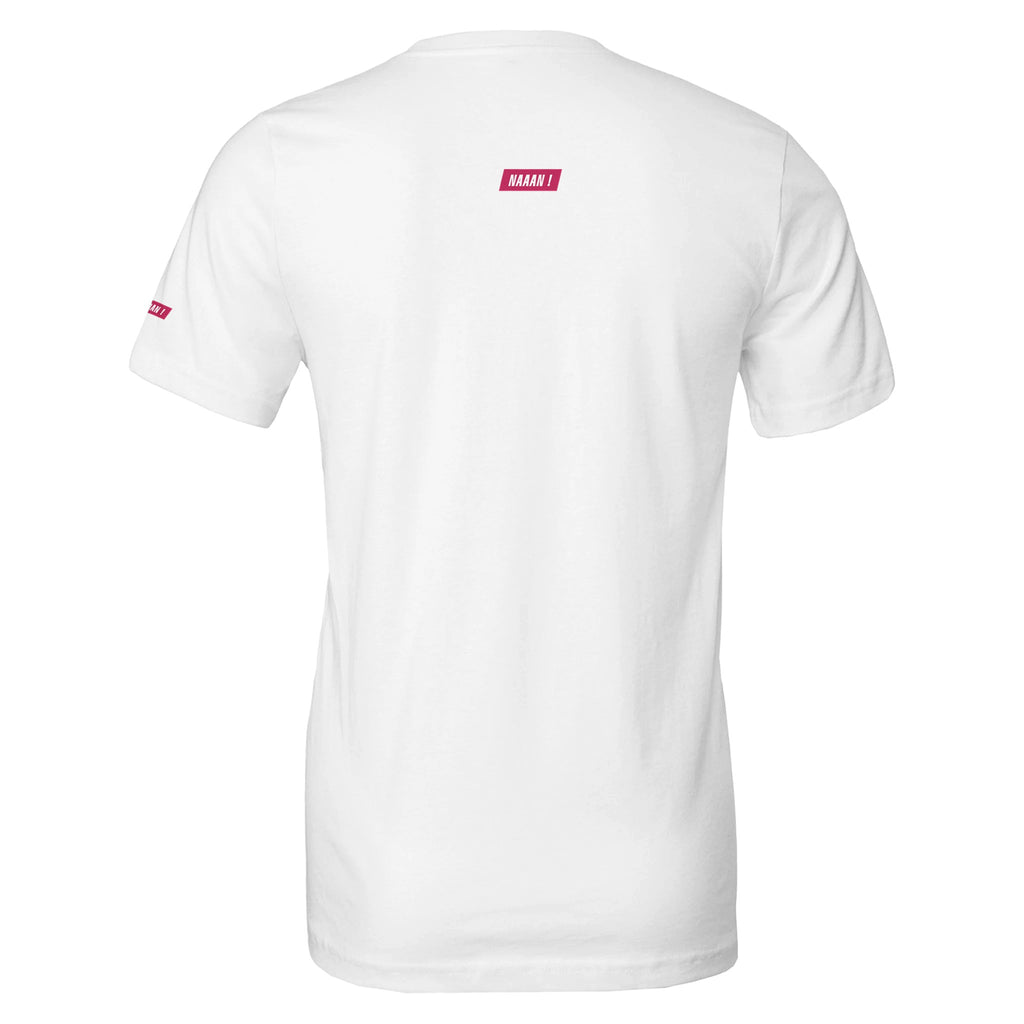 tee-shirt blanc unisexe avec logo en haut du dos